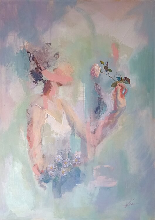 Abstrait figuratif Holding a Rose Karen Martin