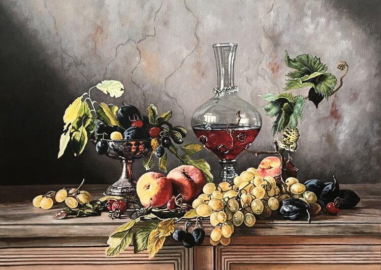 Natura morta con frutta e farfalla Kate Makaro