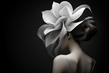 Black and White Artwork of Woman with Flowers 3 Bilge Paksoylu
