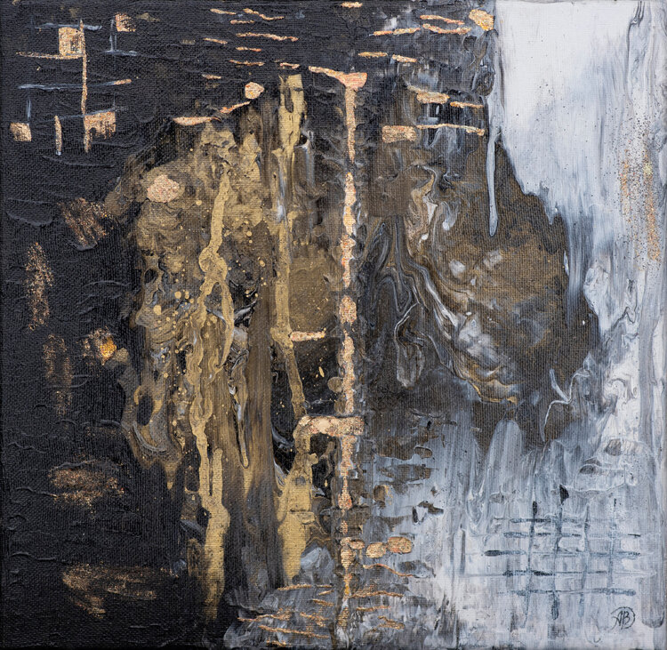 Dark abstract painting with gold Ala Botnarescu
