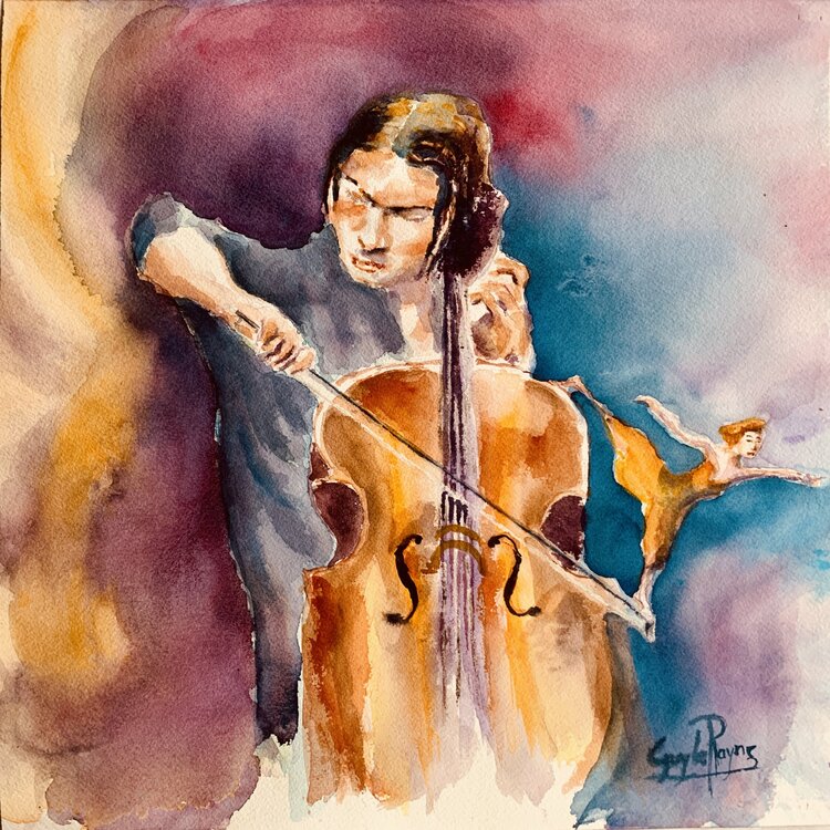 Portrait d’un violoncelliste et sa muse Guyle RAYNE