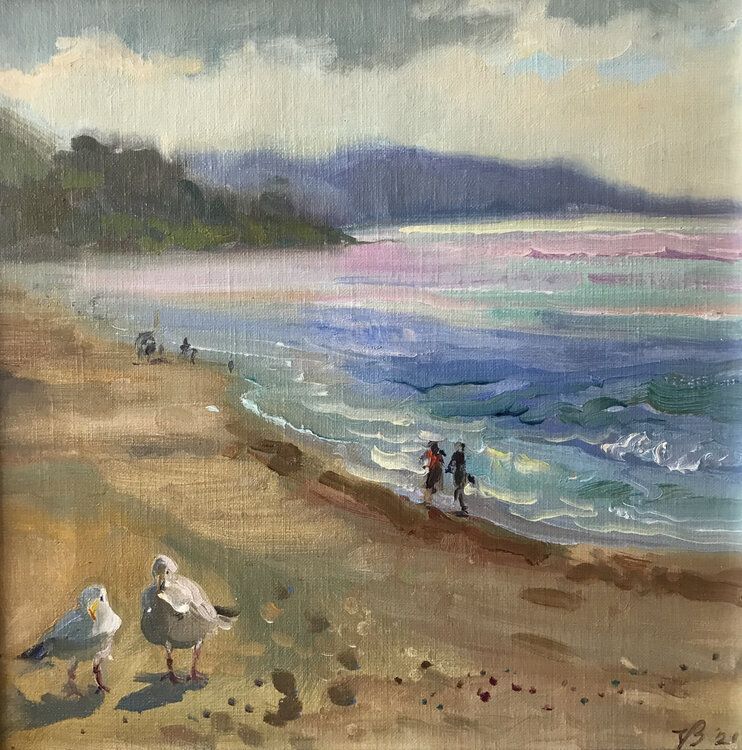 Weiße Möwen am Strand Katharina Valeeva