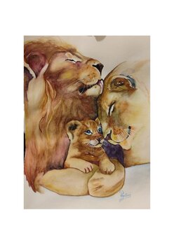 famille de lions en aquarelle patricia lombard
