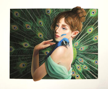 "BE SEEN" - Pastellgemälde Krafttier Pfau Ida Llolluni