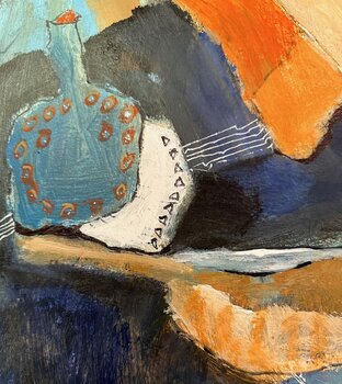 Giclee print - blue, beige and yellow-orange abstract 1 - 202408 Karen Bjerg