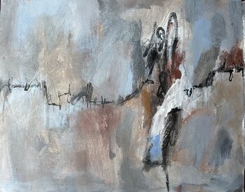 Abstract Ethereal 1 - blue, umber, white, black - 202414 Karen Bjerg