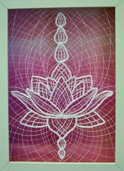 Lace / Shadow picture - lotus flower, shadow play in the frame, lace picture with water lily, hand sewn lace Lucie Kuchařová