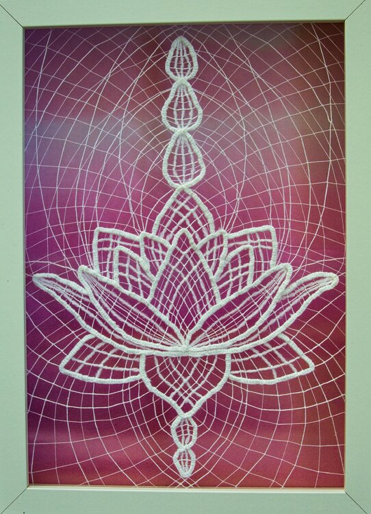 Lace / Shadow picture - lotus flower, shadow play in the frame, lace picture with water lily, hand sewn lace Lucie Kuchařová