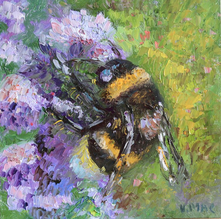 Bee with Purple Summer Flowers Viktorija Maciuleviciute