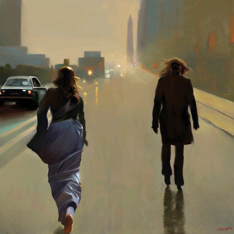 RENCONTRE MOUVEMENTÉE DANS LA BRUME URBAINE  2023 Patrick Couvet