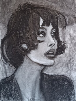 A dream, dessin fusain d'une jeune fille rêveuse Marit Refsnes