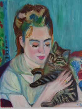 Femme au chat après Renoir Marit Refsnes