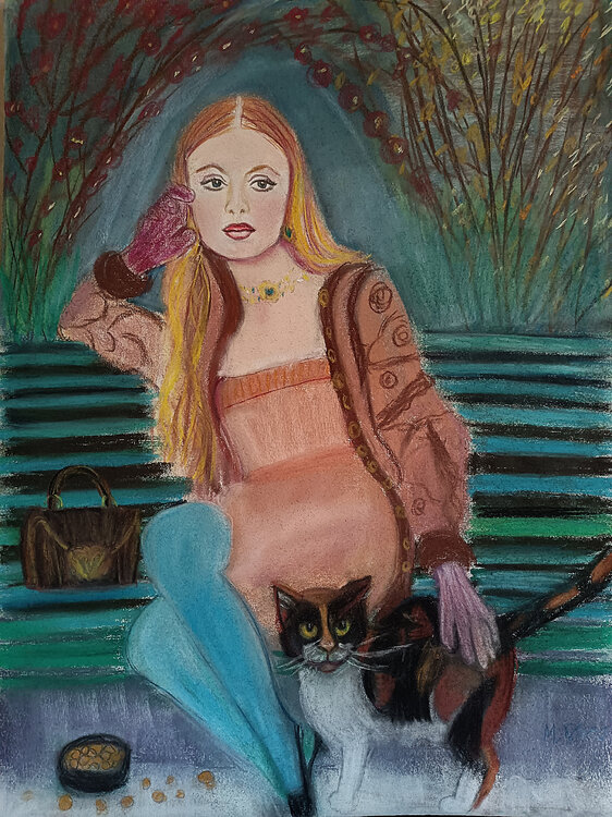 Fille avec chat dans le parc Marit Refsnes