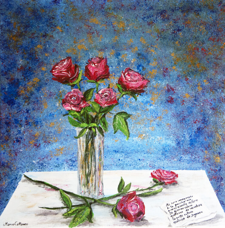 Rose e bigliettino Mario Cattaneo