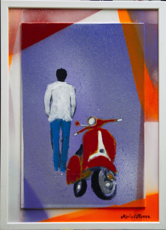 Vespa rossa sfondo viola Mario Cattaneo