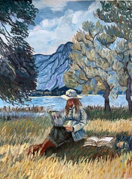 INSPIRED BY VAN GOGH.#2. Landscape. Original impasto, Palette knife oil painting. V. Schagen