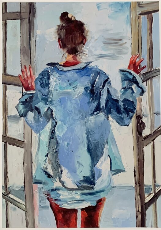 Good morning, world!  Woman figure. V. Schagen