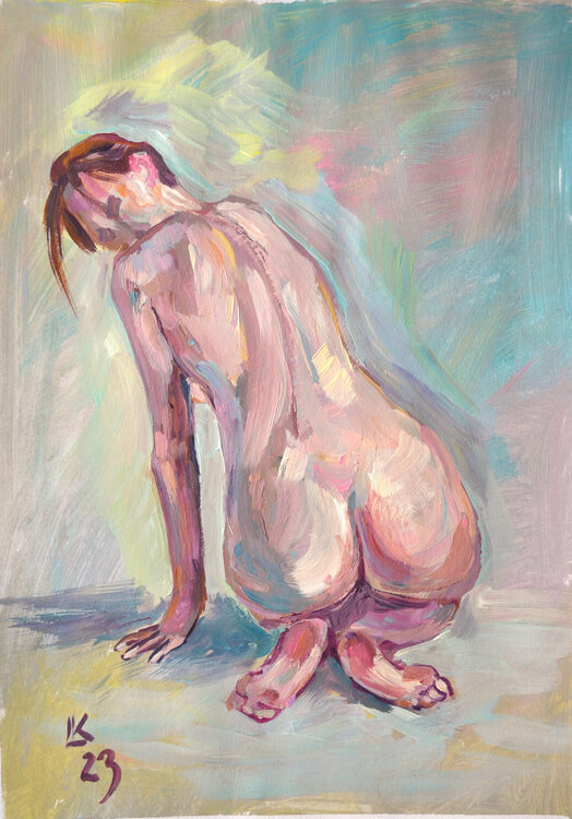 Nude woman sitting back Lada Kholosho