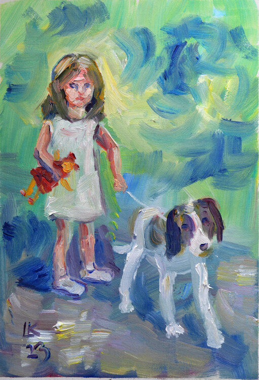 Little Girl with Doll and Dog Lada Kholosho