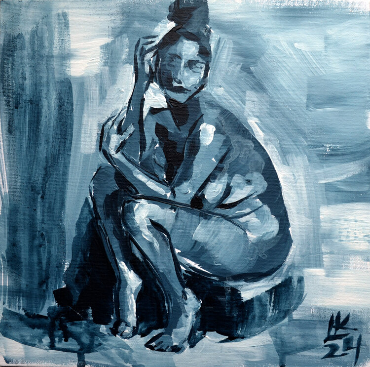 Seated Woman With Bent Knees In Monochrome Tones Lada Kholosho