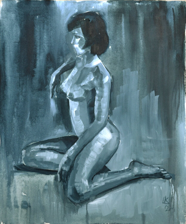Naked woman sitting sideways Lada Kholosho