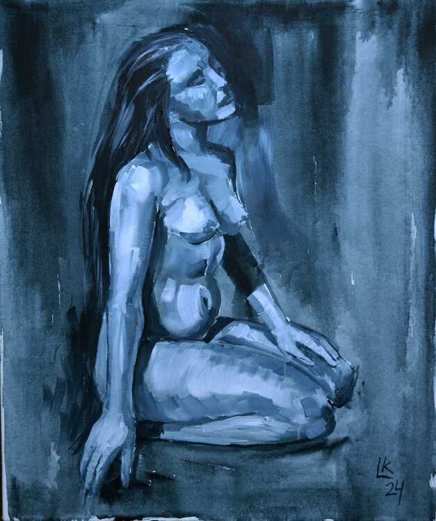 Naked Woman Sitting On Her Knees Lada Kholosho