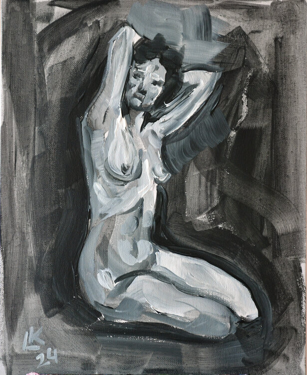 Nude woman sitting on her knees figure. Lada Kholosho