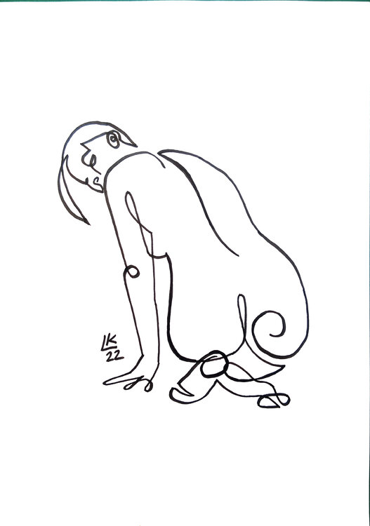 One Line Woman Back drawing. Lada Kholosho