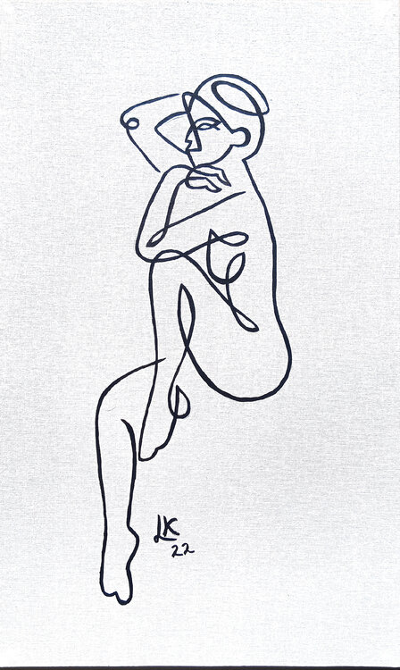Sitting nude girl 2. Minimalism one line art. Lada Kholosho
