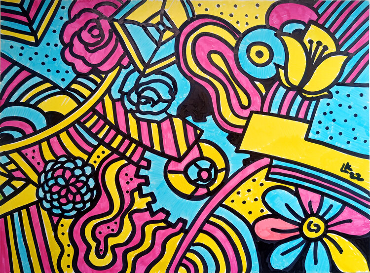 Abstract Colorful Composition with Decorative Flowers Lada Kholosho