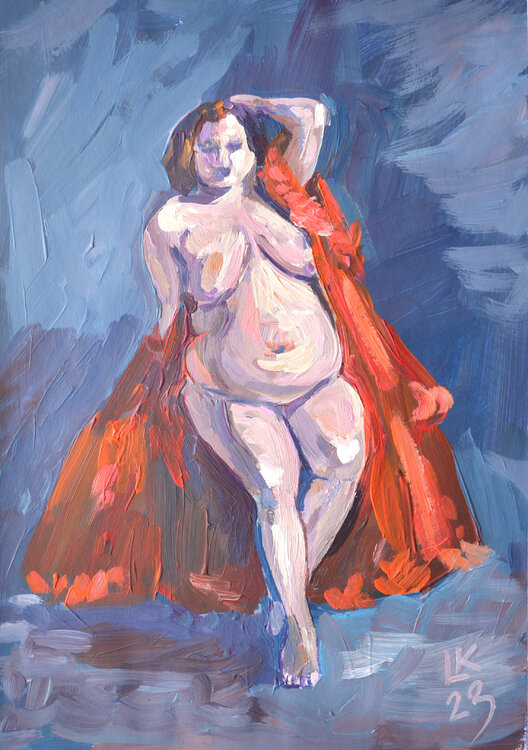 Curvy woman in red robe Lada Kholosho