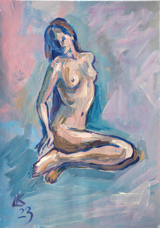 Nude woman with long hair Lada Kholosho