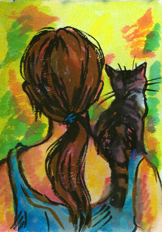 Ponytail girl and kitten Lada Kholosho