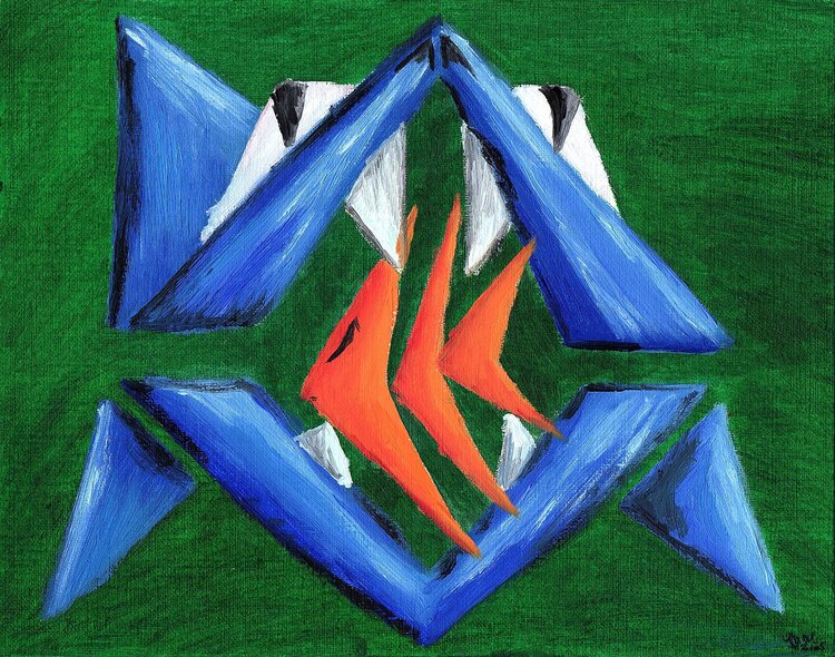 Requin bleu orange cubisme Wabyanko