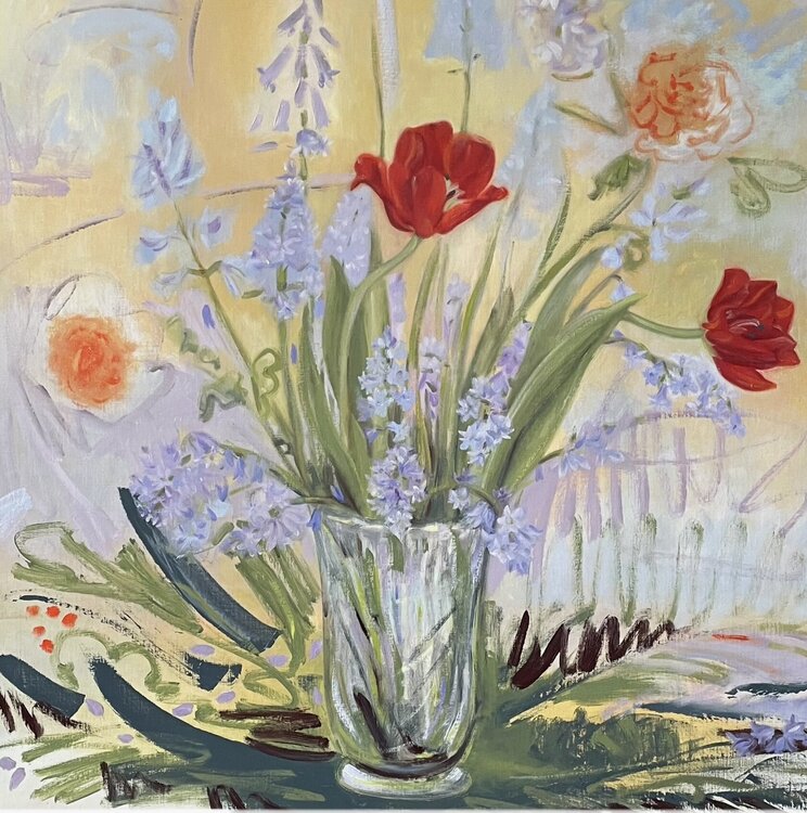 Bouquet agapanthes et tulipes rouges Nathalie GENNESON TIRRELL