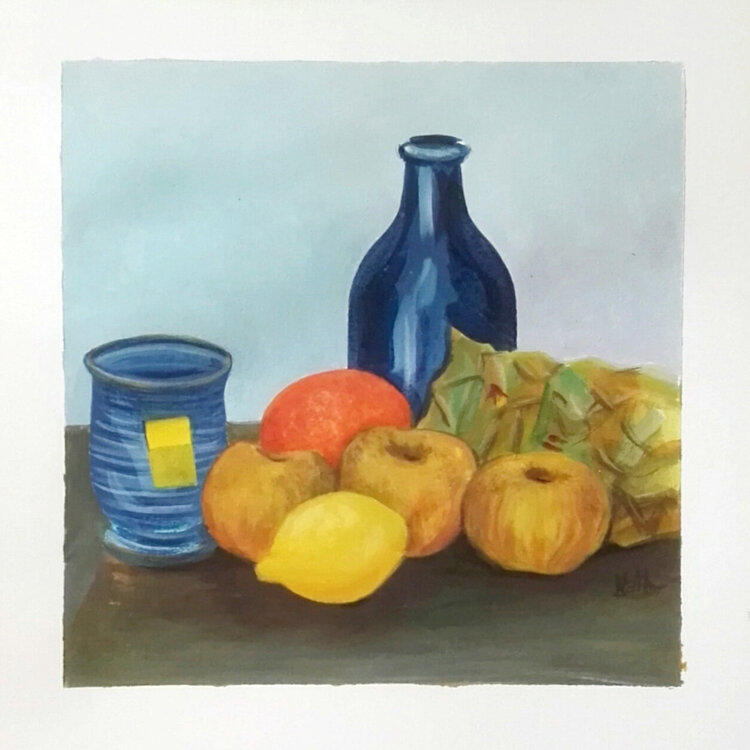 Nature morte citron et pommes A Nathalie GENNESON TIRRELL