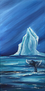 olio su tela balena vicino iceberg Daria Ceppelli