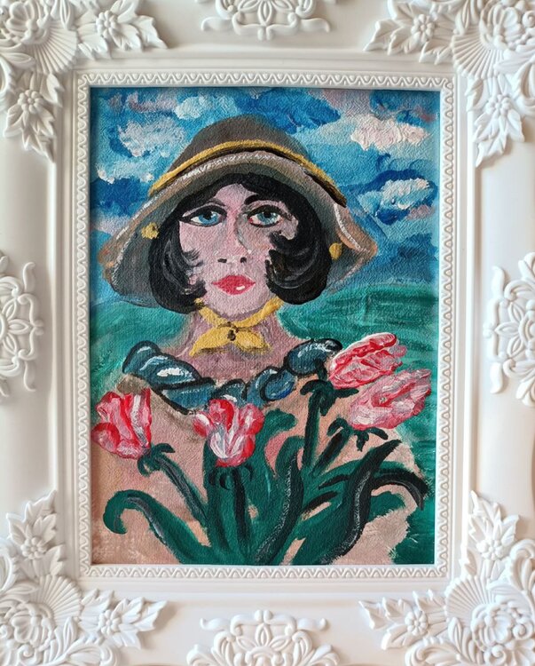 DONNA CON TULIPANI Len Vernaghi