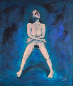 Blauer stehender Akt Margarita Siebke