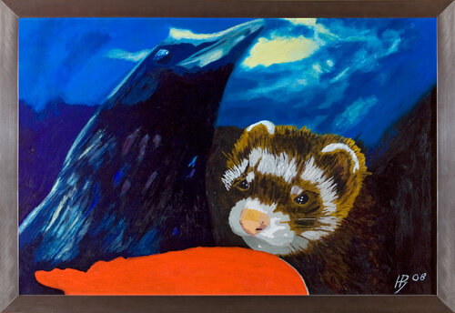 Batha und die Krähe von Hans Batschauer (2009) Gemälde Acryl auf