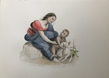 Etude à l'aquarelle de la Vierge à l'enfant de Cesare da Sesto Marie-Alix Bourely