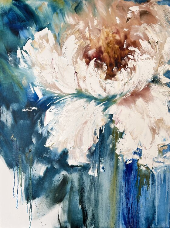 Turquoise art. Abstract chic peony. Marina Skromova