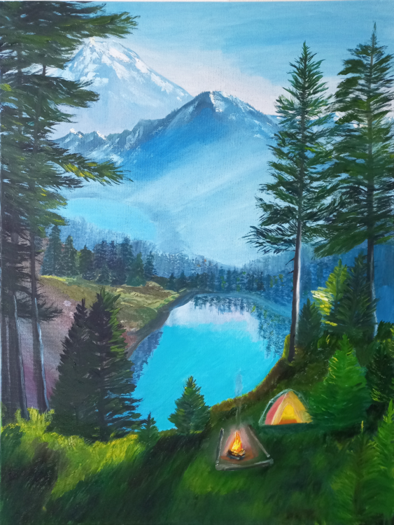 Alpen Berge Ölgemälde, Schweizer Alpen Ölgemälde, See in den Bergen Gemälde, Landschaft Ölgemälde Marina Pingitzer
