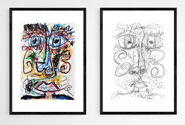 Set of 2 Artprints - (Abstract faces) Saverio Filioli Uranio