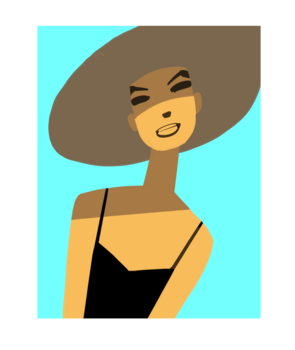 Femme with hat blue bg kevin Roper