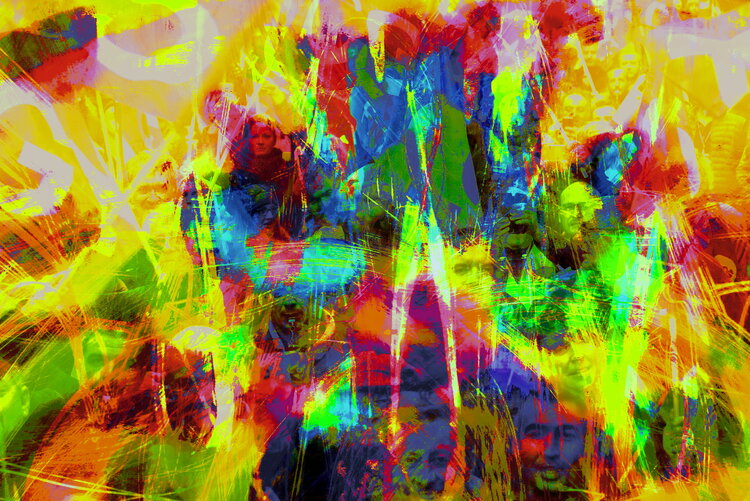 Coeur de ville, éclat de lumière, couleur, activité joyeuse. Chantal Gayaud