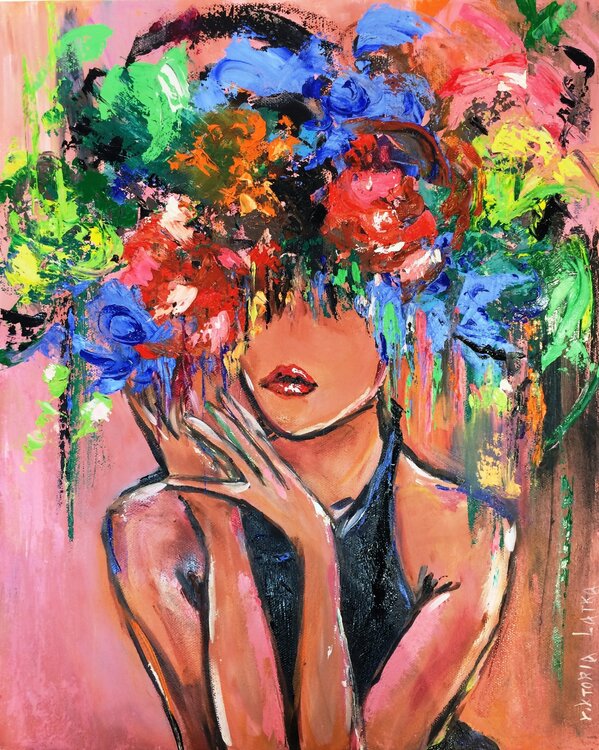 Faceless female portrait with flower crown Viktoria Latka