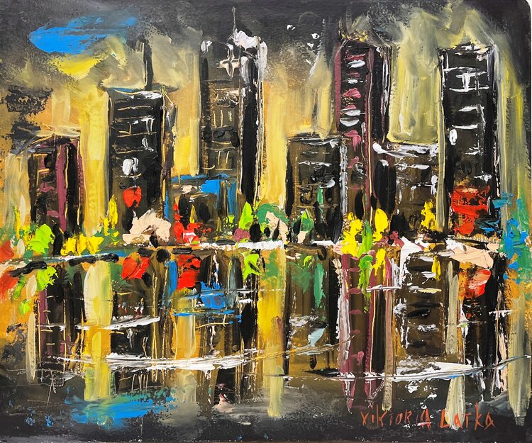 New York Painting - Skyline Artwork-Cityscape Painting Viktoria Latka