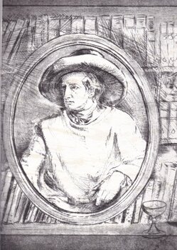 Goethe im Regal (Kaltnadeldruck) Friedrich Kleinlein