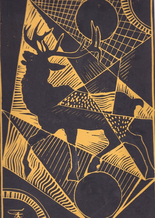 Röhrender Hirsch - Linolschnitt Friedrich Kleinlein